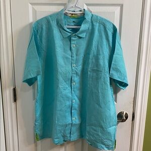 Tommy Bahama Sea Glass Blue Linen Men’s Short Sleeve Shirt Size XL Summer Beach